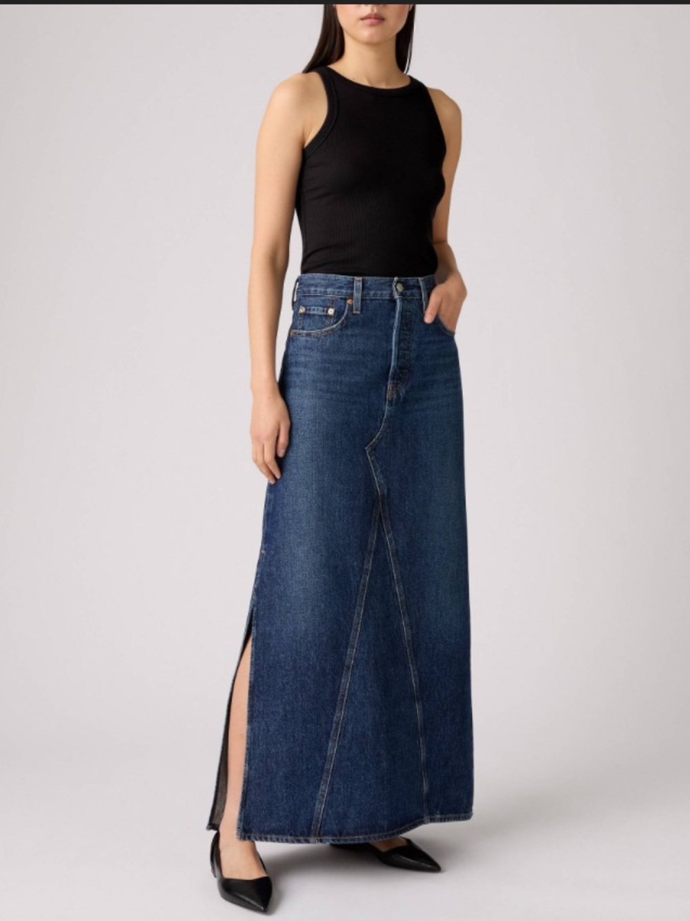 Levi's Dark Wash Denim Maxi Skirt with Side Slit
